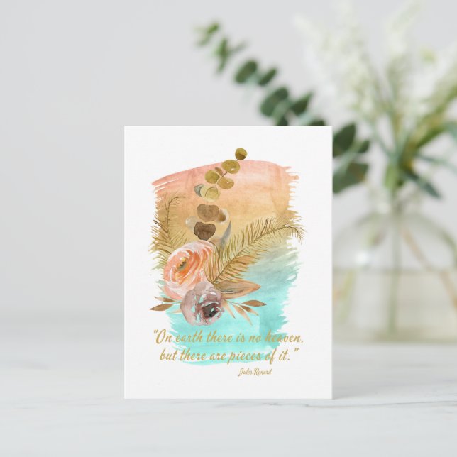 Pieces of Heaven Quote Boho Flowers  Postkarte (Stehend Vorderseite)