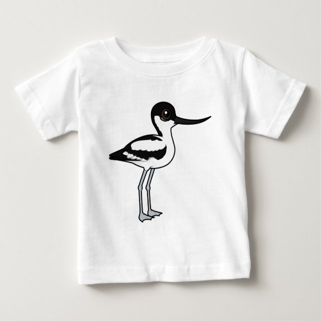 Pied Avocet Niedlich Birdorable Cartoon Bird Baby T-shirt (Vorderseite)