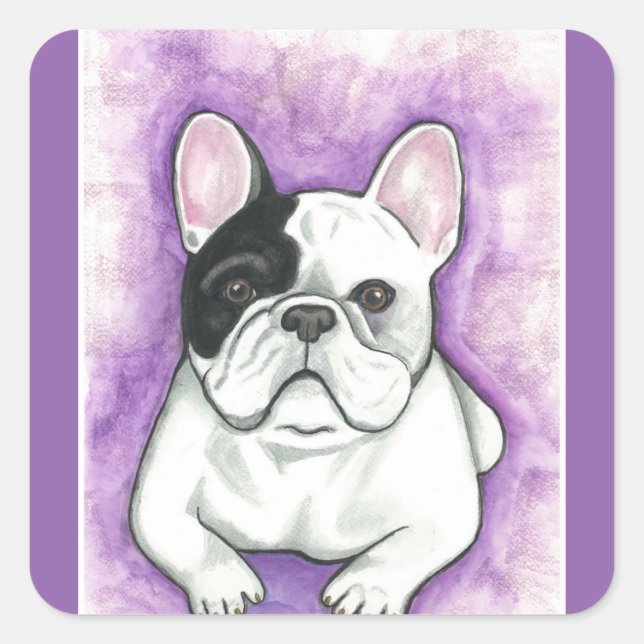 Pied French Bulldog lila Aufkleber (Vorderseite)