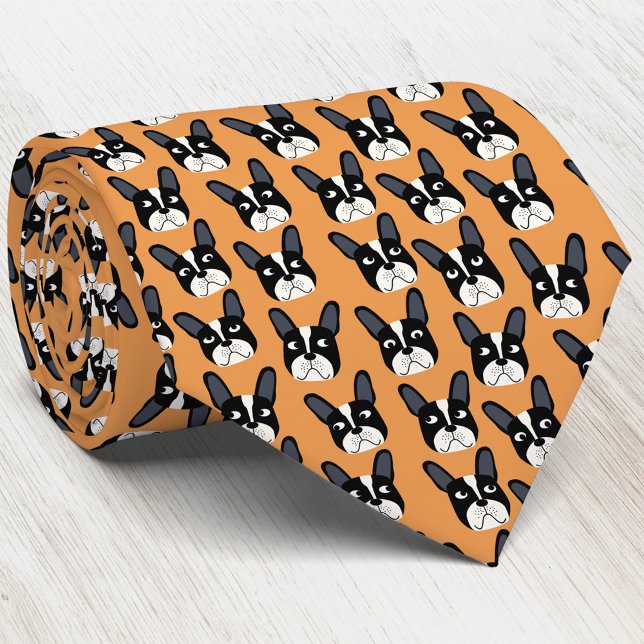 Pied French Bulldog Orange Neck Tie Krawatte (Pied French Bulldog dog pattern orange art neck tie)