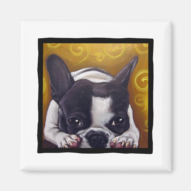 Pied Frenchie Nickerchen Magnet (Vorne)