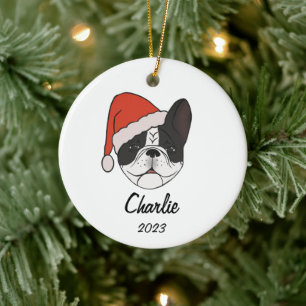 Pied Frenchie Weihnachtsmannmütze Weihnachts-Ornam Keramik Ornament
