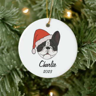 Pied Frenchie Weihnachtsmannmütze Weihnachts-Ornam Keramik Ornament