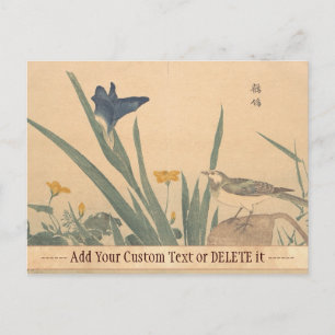 Pied Wagtai und Blume Kuwagata Keisai ukiyo-e Postkarte