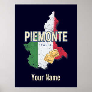 Piemont Italien Retro Region Karte Vintage Pasta Poster