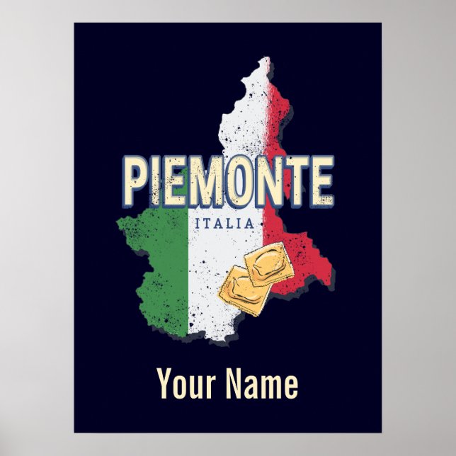 Piemont Italien Retro Region Karte Vintage Pasta Poster (Vorne)