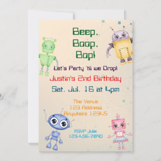 Piep Boop Bop Robot Geburtstag Einladung