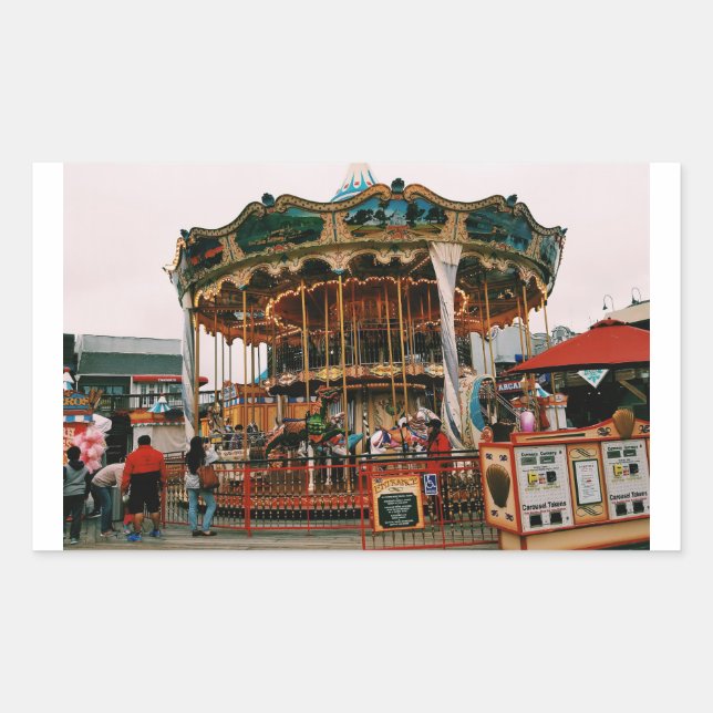 Pier 39 San Francisco, Kalifornien, Karussellaufkl Rechteckiger Aufkleber (Vorderseite)