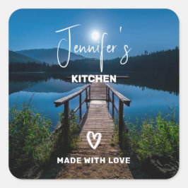 Pier bei Nacht unter einer Vollmondküche Quadratischer Aufkleber