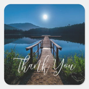 Pier bei Nacht unter Vollmond Danke Quadratischer Aufkleber