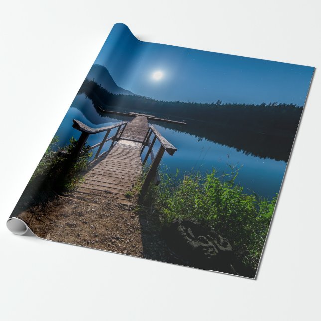 Pier bei Nacht unter Vollmond Geschenkpapier (Ungerollt)