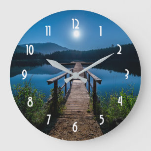 Pier bei Nacht unter Vollmond Große Wanduhr