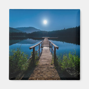 Pier bei Nacht unter Vollmond Magnet