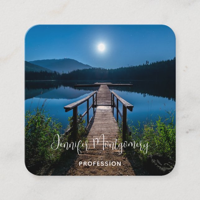 Pier bei Nacht unter Vollmond Quadratische Visitenkarte (Vorderseite)