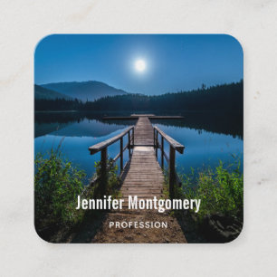 Pier bei Nacht unter Vollmond Quadratische Visitenkarte