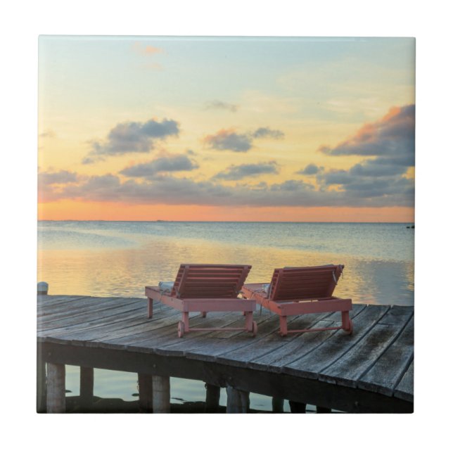 Pier mit Blick auf den Ozean, Belize Fliese (Vorderseite)