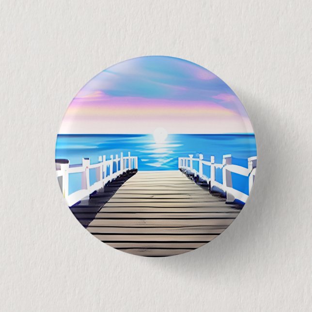 Pier, Ozean und Himmel bei Morgendämmerung Button (Vorderseite)