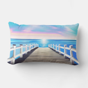 Pier, Ozean und Himmel bei Morgendämmerung Kissen Für Draußen