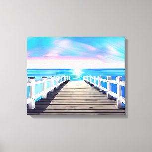 Pier, Ozean und Himmel bei Morgendämmerung Leinwanddruck