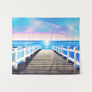 Pier, Ozean und Himmel bei Morgendämmerung Wandteppich