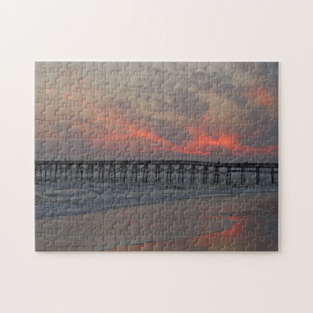 Pier und Sonnenuntergang - Eichen-Insel, NC Puzzle (Horizontal)