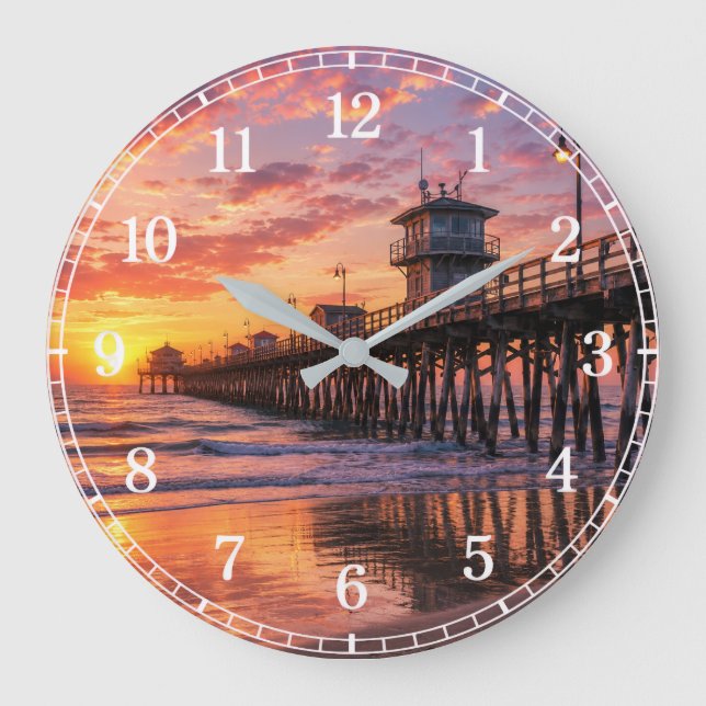 Pier Wall Clock — Coastal Landscape Design Große Wanduhr (Vorderseite)