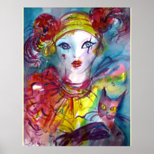 PIERO MIT KATZE/Venezianischen Maskeramikmasken Poster