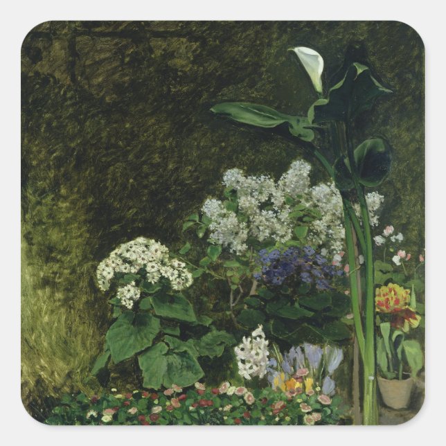 Pierre A Renoir | Blume in einem Greenhouse Quadratischer Aufkleber (Vorderseite)