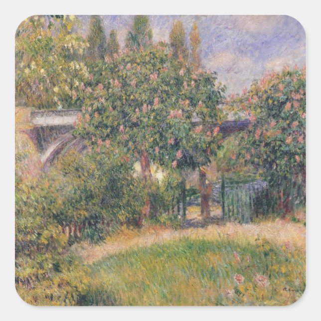 Pierre A Renoir | Eisenbahnbrücke in Chatou Quadratischer Aufkleber (Vorderseite)
