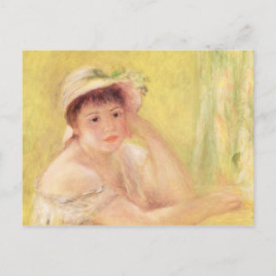 Pierre A Renoir   Frau in einem Strohhut Postkarte