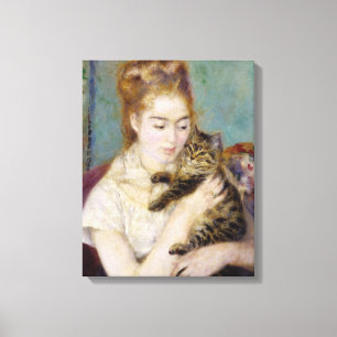 Pierre A Renoir Frau mit Katze Leinwanddruck
