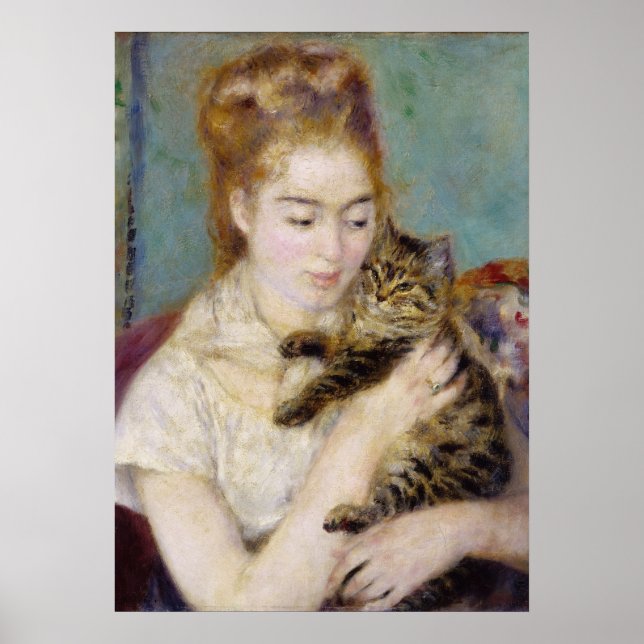 Pierre A Renoir | Frau mit Katze Poster (Vorne)