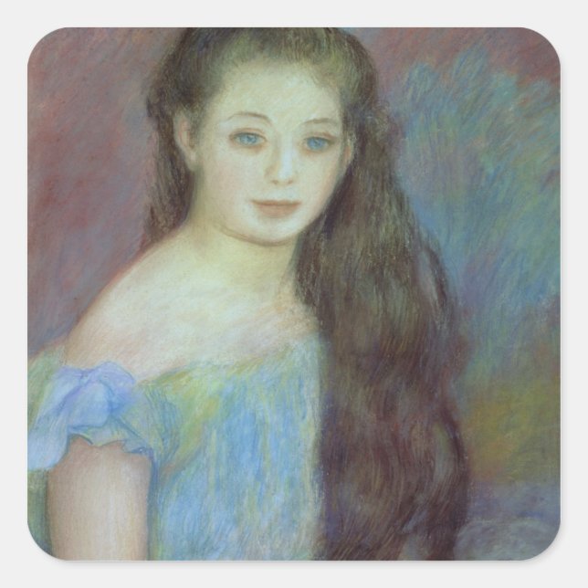 Pierre A Renoir | Junge Frau mit blauen Augen Quadratischer Aufkleber (Vorderseite)