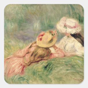Pierre A Renoir   Junge Mädchen an der Ufer Quadratischer Aufkleber
