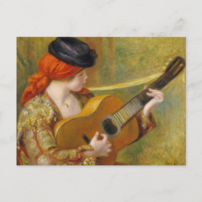 Pierre A Renoir | Junge Spanische Frau mit Gitarre Postkarte (Vorderseite)