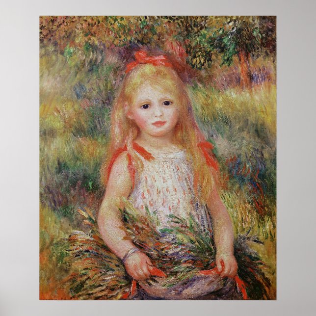 Pierre A Renoir | Kleine Mädchen, die Blume tragen Poster (Vorne)