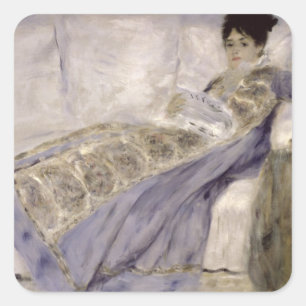 Pierre A Renoir   Madame Monet auf einem Sofa Quadratischer Aufkleber