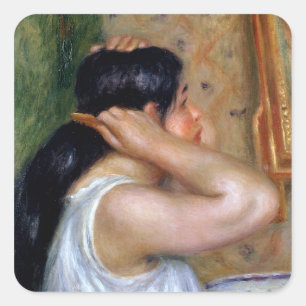 Pierre A Renoir   Mädchen, die ihr Haar bekommt Quadratischer Aufkleber
