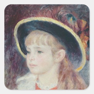 Pierre A Renoir Young Girl in a Blue Hat Quadratischer Aufkleber