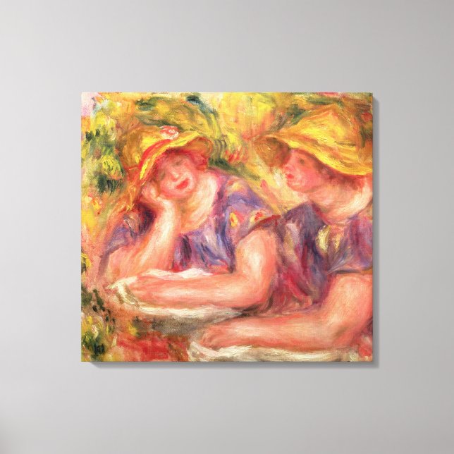 Pierre A Renoir | Zwei Frauen in blauen Blüten Leinwanddruck (Vorderseite)