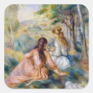 Pierre-Auguste Renoir - Auf der Wiese Quadratischer Aufkleber