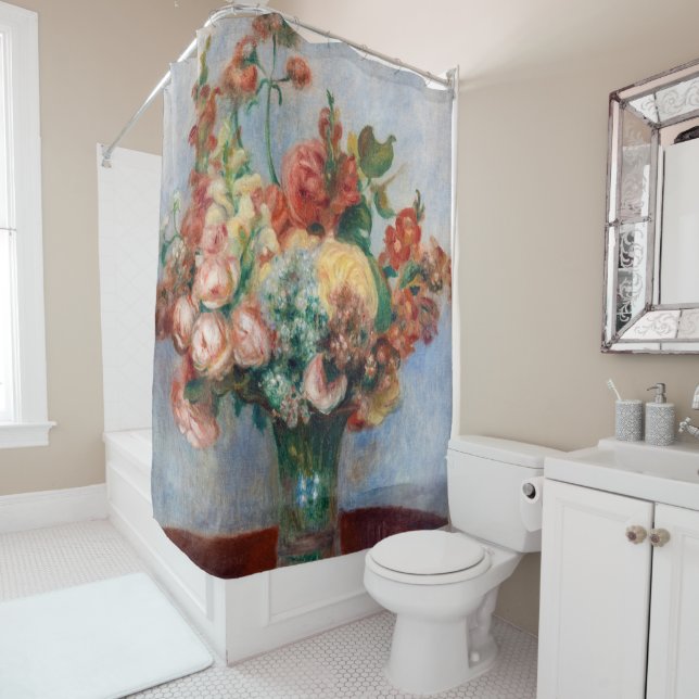 Pierre-Auguste Renoir - Blume in einer Vase Duschvorhang (Beispiel)