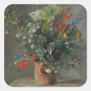 Pierre-Auguste Renoir - Blumen in einer Vase 1866 Quadratischer Aufkleber