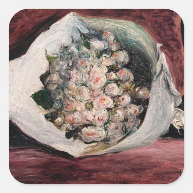 Pierre-Auguste Renoir - Bouquet in einer Box Quadratischer Aufkleber (Vorderseite)