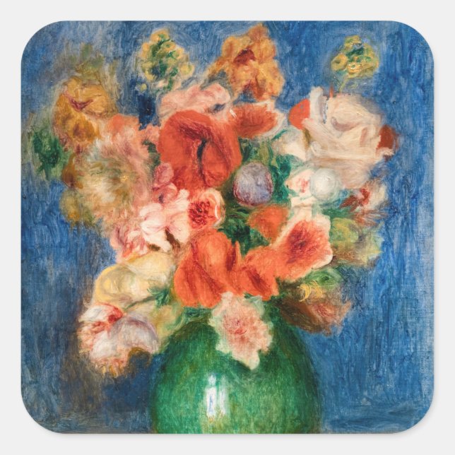 Pierre-Auguste Renoir - Bouquet Quadratischer Aufkleber (Vorderseite)