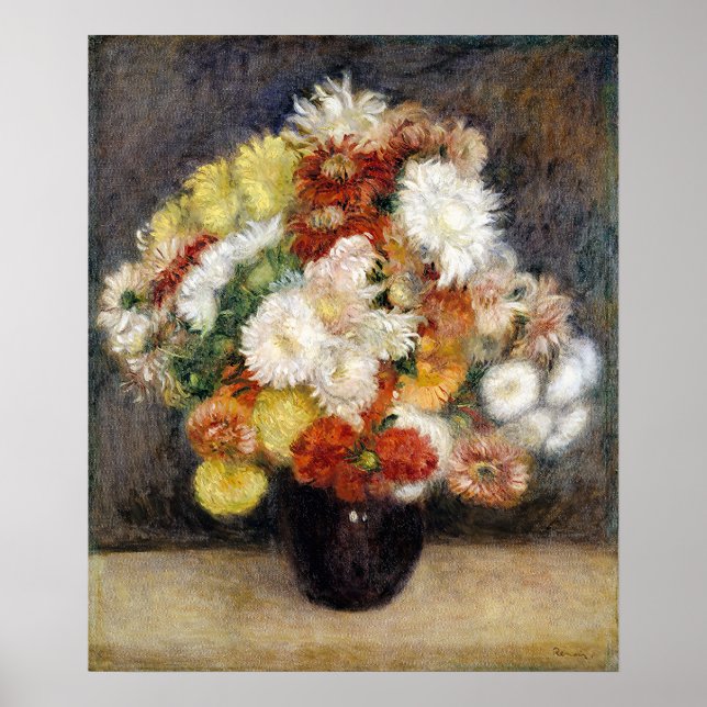 Pierre-Auguste Renoir Bouquet von Chrysanthemen Poster (Vorne)