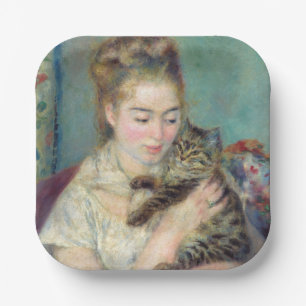 Pierre-Auguste Renoir - Frau mit einer Katze Pappteller