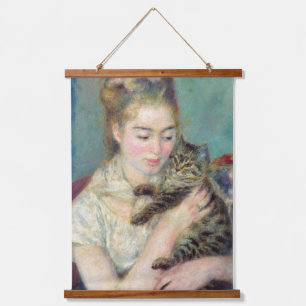 Pierre-Auguste Renoir - Frau mit einer Katze Wandteppich Mit Holzrahmen