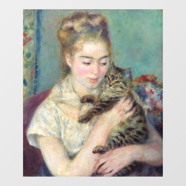 Pierre-Auguste Renoir - Frau mit Katze Fensteraufkleber (Blatt)