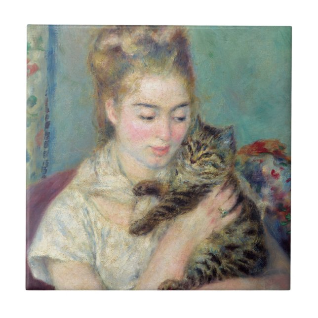 Pierre-Auguste Renoir - Frau mit Katze Fliese (Vorderseite)